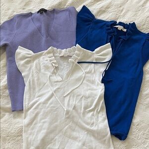 LOFT White Ruffle Tie-Neck Sleeveless Top